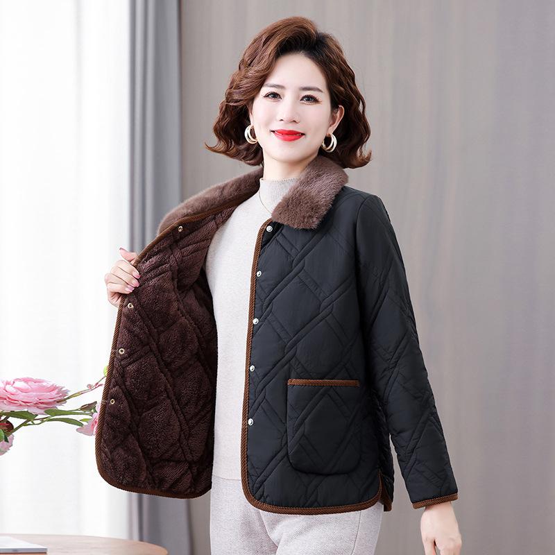 

Осенне-зимнее утолщенное пальто средней длины женское новое хлопковое пальто тонкий бархат теплое короткое хлопковое пальто 5XL [recommended 150-80kg] чёрный