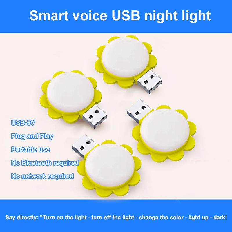 

Портативный USB-ночник, светодиодный, интеллектуальный, голосовой, с подсветкой, милый кот и подсолнух, мини-светильник для спальни, декор