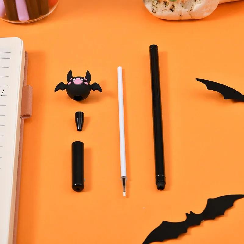 10/30Pcs Halloween Pens Pumpkin Skull Ghost Bat Pens 0.5 MM Black Rollerball Pen for Halloween Party Supply School Office Prizes