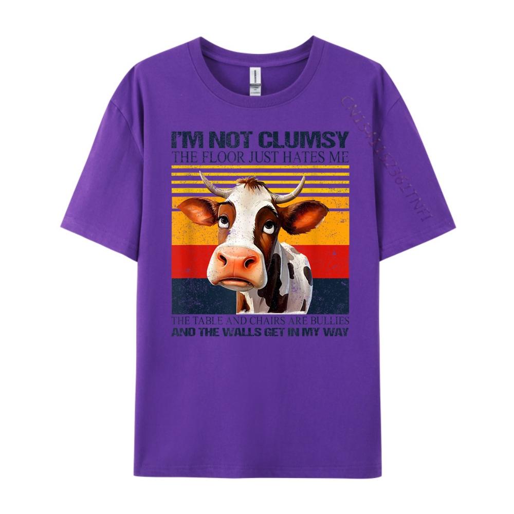 Cow I M Not Clumsy The Floor Just Hates Me The Table Graphic T Shirts Men Cotton Short Sleeve T-Shirt Big And Tall Letter