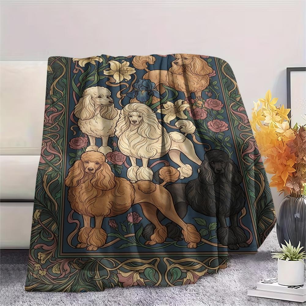 1Pc Poodle Print Flannel Blanket, High quality Comfortable for All Seasons, Home Decor, Warmth and Comfort, Perfect for Christmas Gifts W100