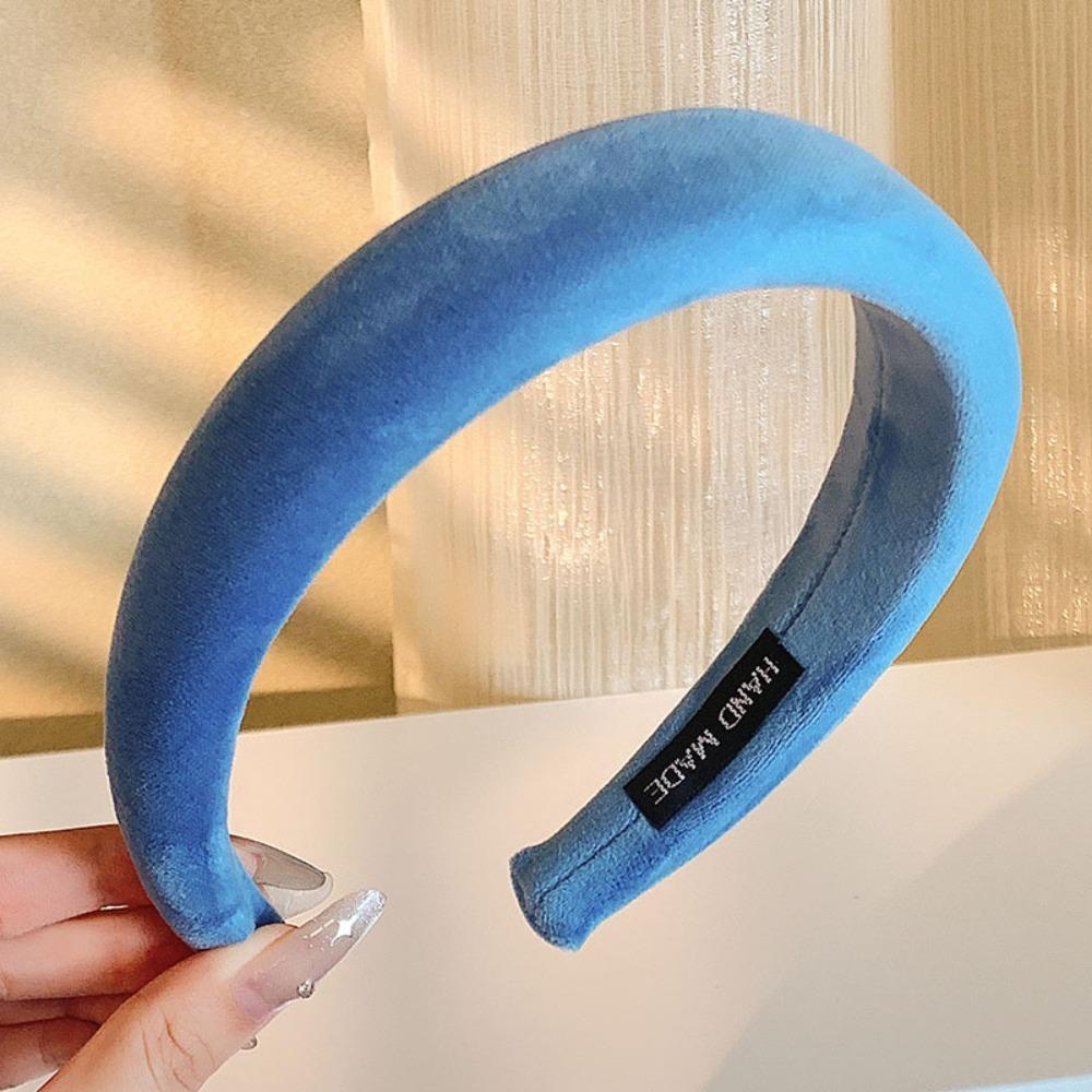 Velvet Material Velvet Headbands Solid Color Thick Design Thick Hair Hoop Bands Sponge Padded Hoop Shape Hair Hoop Daily Wear синий