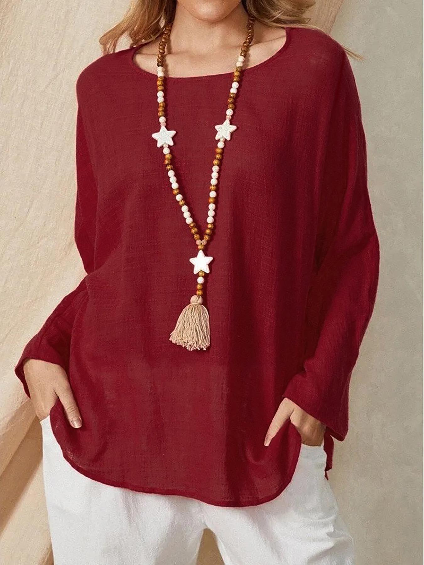 

Трендовая женская повседневная шифоновая рубашка 2024 L вино красного