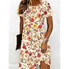 Blumenprint Kurzarm Midi-Kleid | Damen Sommer Freizeit Rundhals A-Linie Etuikleid Mit Taschen Übergröße Modekleid