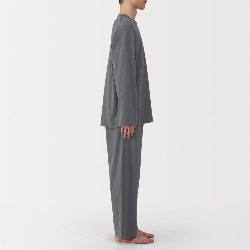 MUJI Smooth Knit Long Sleeve Loungewear Set Charcoal Size L Men's (FB0ZJA5A), Gray,
