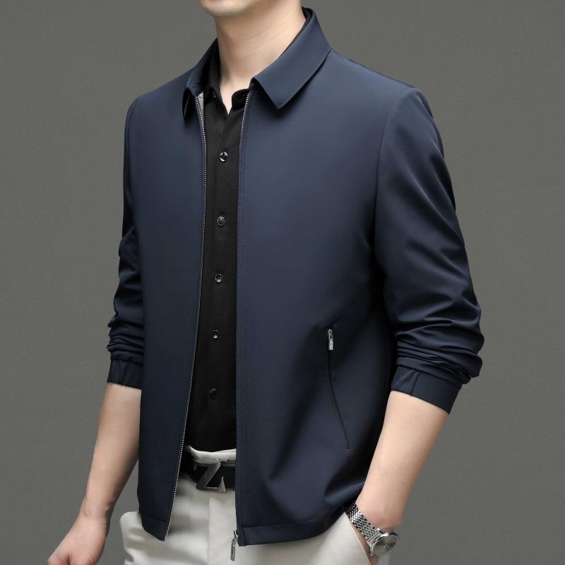 Men's Middle-aged Mulberry Silk Jacket Spring and Autumn New Business Casual Lapel Versatile Daddy Men's Thin Jacket