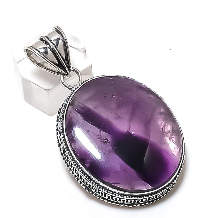 Sage Amethyst Gemstone Handmade 925 Sterling Silver Jewelry Pendant 2.17" V1h19