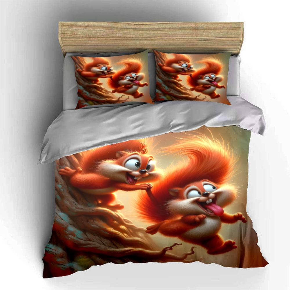 Playful Squirrel Trio Adventure Set Exquisite three-piece bedding set gift for kids and adults