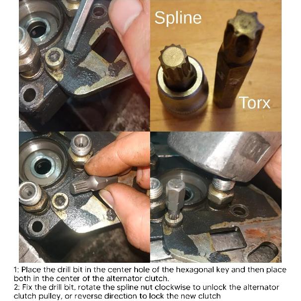Alternator Decoupler Pulley Tool, Alternator Pulley Wrench 33 Teeth Spline Socket T50 Drill Bit Puller Remover Tool