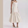 Pleated Slim Fit Dress Summer New Arrival Women's Round Neck Sleeveless Pure Color Pleating Silm Dress