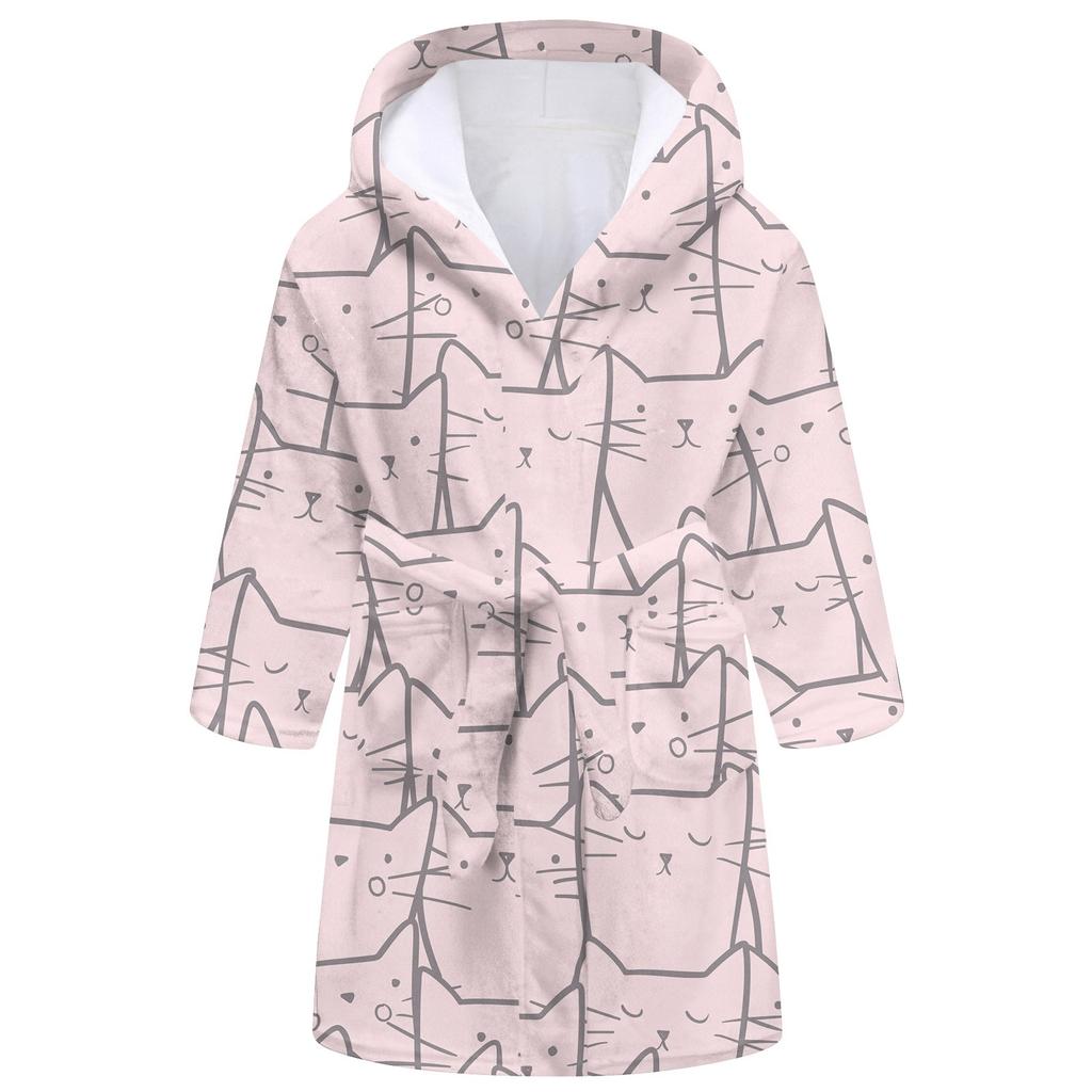 Children's Long Bathrobe Printed Flannel Pajamas