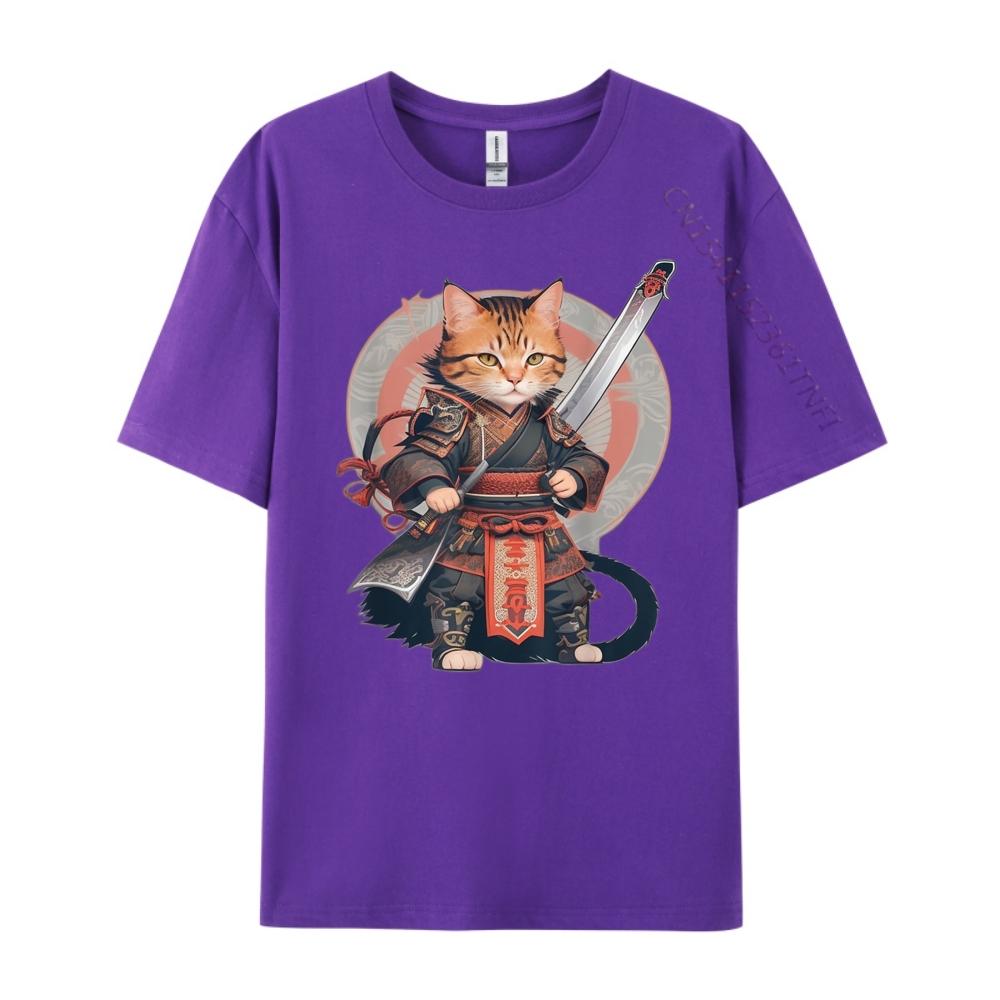 Cat Samurai Warrior Japan Ninja Samurai Cat Ready For Battle Vintage T Shirt Men Camisetas De Hombre Luxury