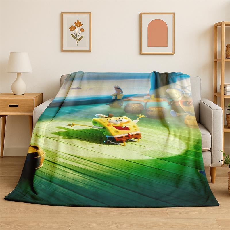 Cartoon S-SpongeBob Patrick Star Flannel Blanket Soft Warm Throw Blanket for Bedroom Living Room Bed Travel Camping Picnic Kid