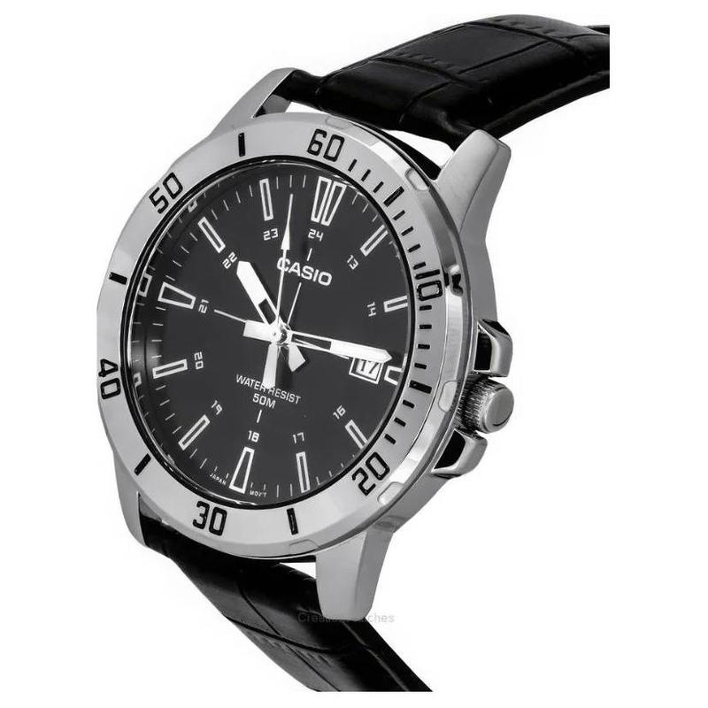 

CASIO 50 meters waterproof Quartz leather strap same style for men and women black dial MTP-VD01L-1CVUDF чорний