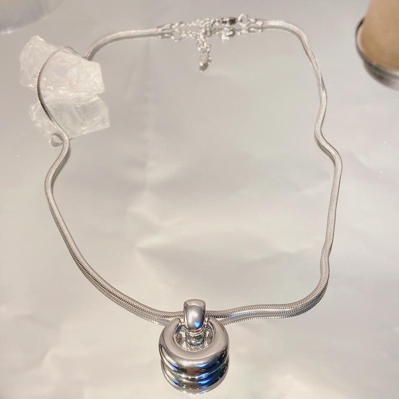 Simple titanium steel niche snake bone chain round pendant necklace geometric design water drop ring collarbone chain neck chain female
