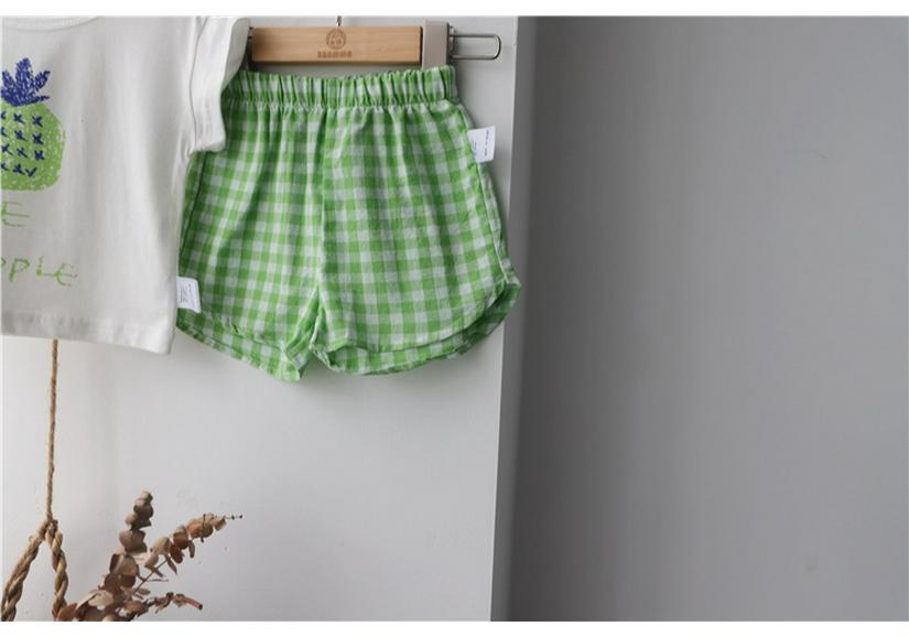 Korean 2026 Kids' Summer Fruit Tee & Plaid Shorts Set