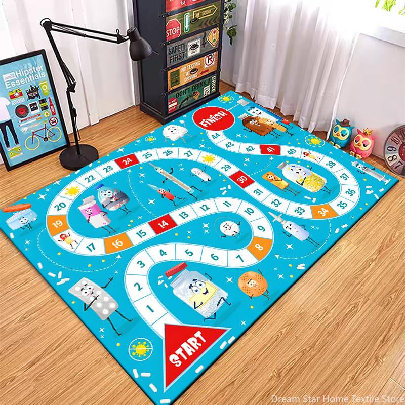 Children’s Snakes and Ladders Game Playmat Rug Carpet for Bedroom Living Playroom Fun Learning Floor Kids anti slip Mat Door