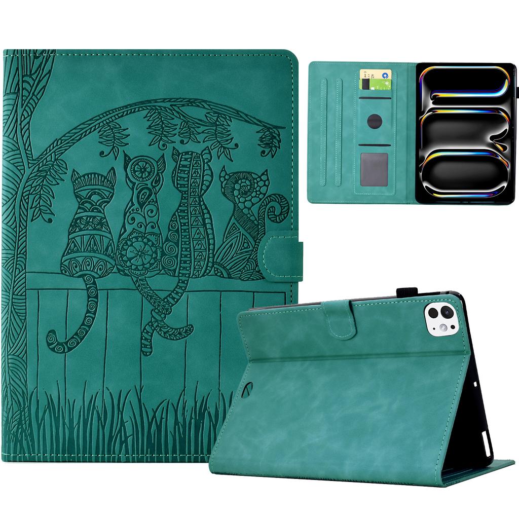 For iPad Pro 11 (2024) Case Cats Imprinted PU Leather Card Slots Tablet Cover