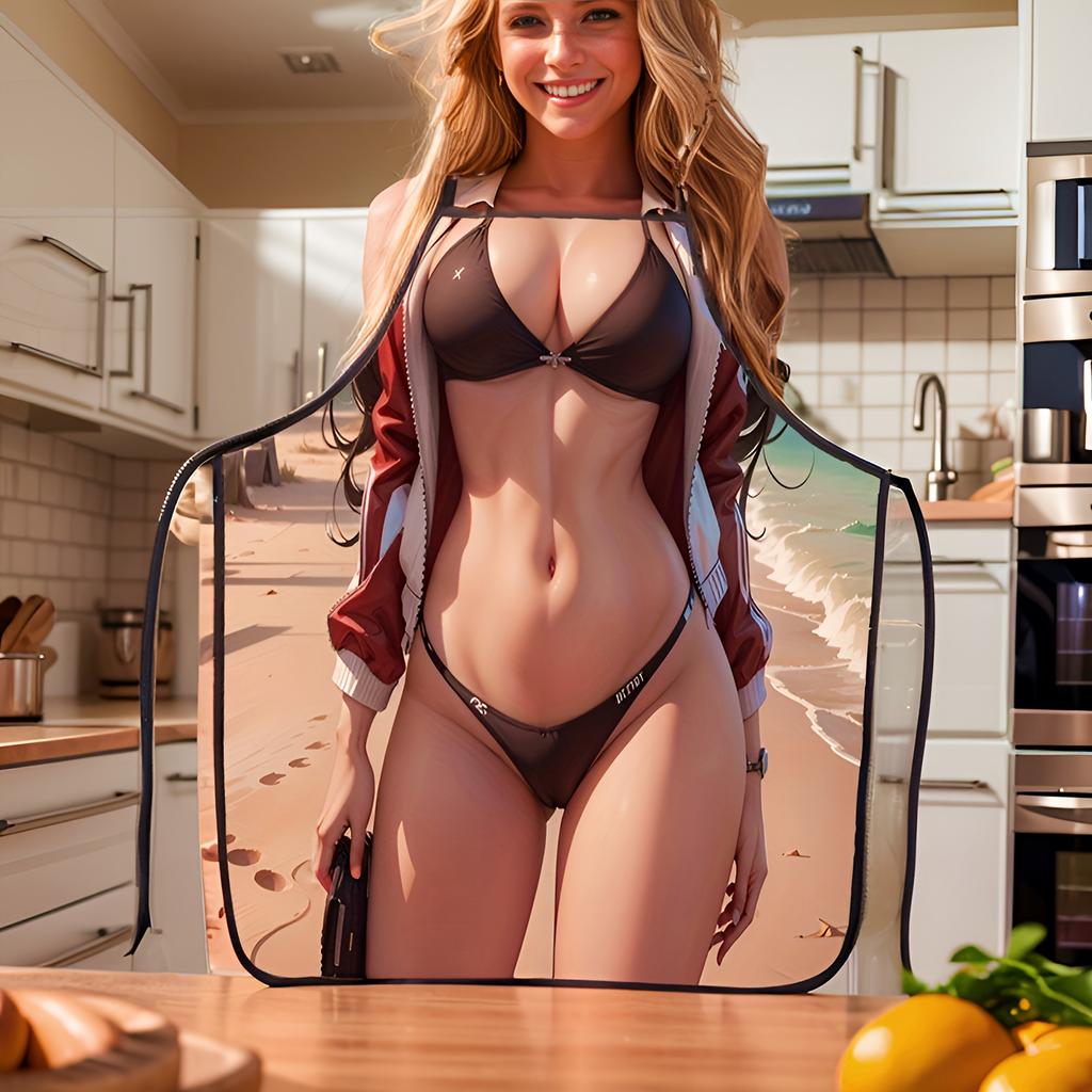 1 Piece Fashion Ladies Bikini Printed Apron, Waterproof Polyester Kitchen Apron with Funny Design, Perfect Christmas Gift for Family Use