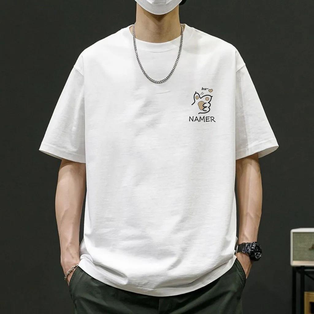 

Cute Paw Pattern Men s Short Sleeves T-shirt O-neck Cotton Casual Pullovers Tee XXXL білий