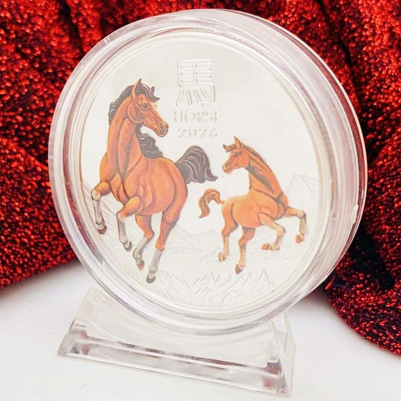 2026 Australian zodiac horse, silver plated color printed commemorative medal, creative ornament, bracket, zodiac year coin, gift coin