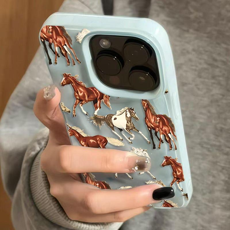 Horse Design Phone Case For iPhone 11 12 13 14 15 16 17 Pro Max Plus Air Shockproof Folds Texture Cover With Ideal Birthday Gift