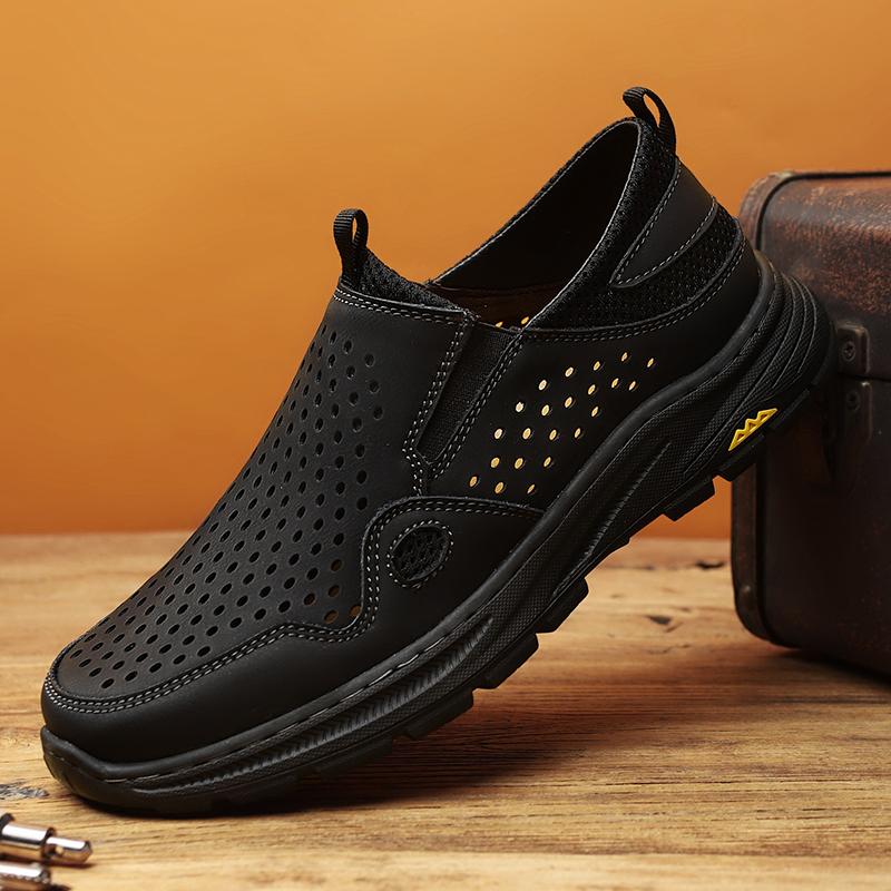 High Quality Men Leather Shoes Summer Handmade Man Casual Shoes Breathable Slip on Mens Business Shoes Lightweight Driving Shoes