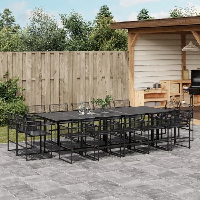 VidaXL Ensemble à manger de jardin 15 pcs noir résine tressée, ensemble de salle à manger d'extérieur, meuble de salle à 3295041