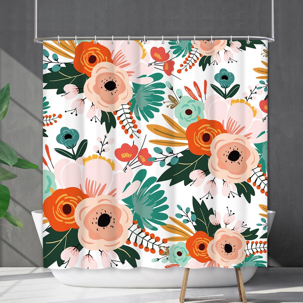 Shower Curtain Waterproof And Mildew-Proof 3D Digital Printing Plant Flower Plant Shower Curtain Bathroom Partition