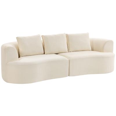 3 Seater Sofa 260 Cm Chenille Sofa With Wide Seat Cushion Spring Core Padding High Density Foam 3 Pillows Cream