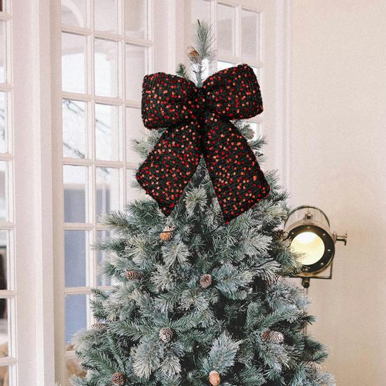 Christmas Bowknot Sparkling Sequins Decor Twist Tie Velvet Bows Xmas Tree Wreaths Garland Gift Wrapping Wedding Decor