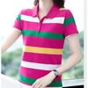 YYFS Women's Fashion Casual Summer Spring Stripe Print Short Sleeve POLO Neck Blouses & Shirts