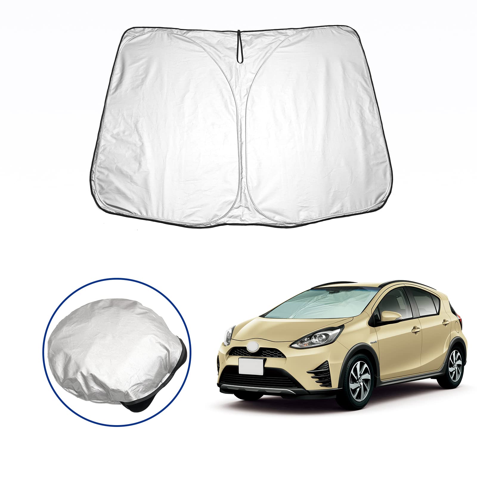 

Ruiya Автомобильный солнцезащитный козырек на лобовое стекло, Автомобильная шторка, Блокирует солнечный свет, Защита от УФ-лучей, В комплекте сумка для хранения Toyota Aqua 2nd Generation серебряный