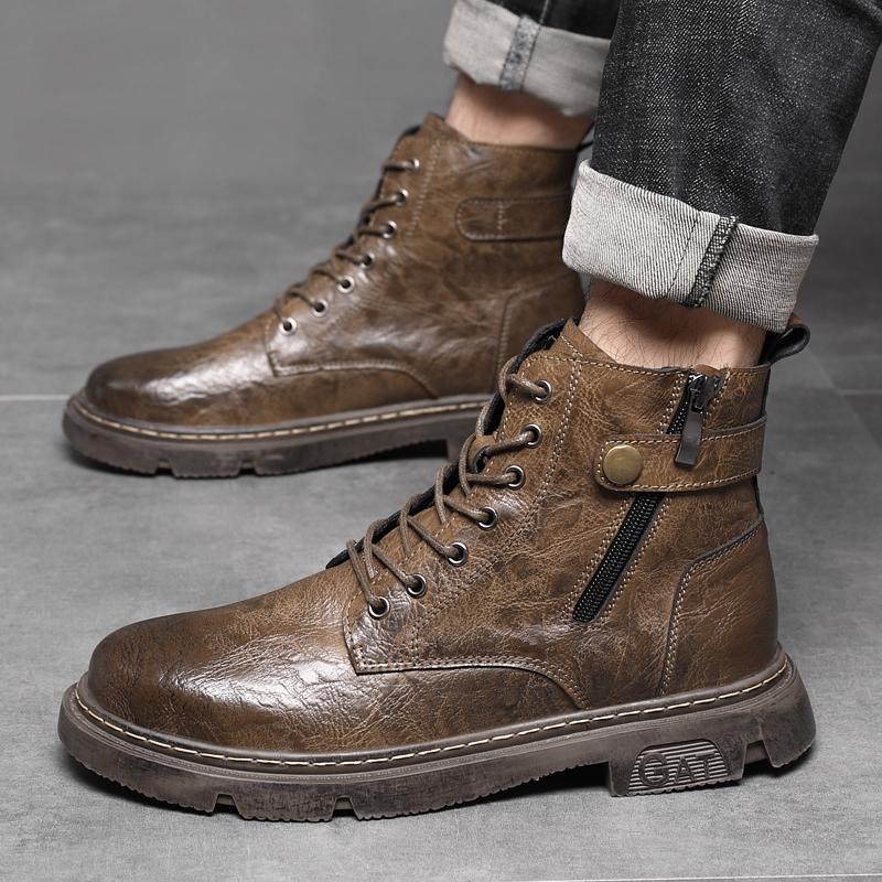 Fashion Winter New Chelsea Men's Boots Suede Ankle Boot British Style Leather Boots Men Fashion Men Shoe Lace-Up New High Top Sneakers