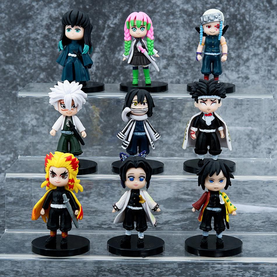 9pcs/Set Anime Demon Slayer Action Figures - Tanjirou Nezuko Zenitsu Inosuke Kyoujurou Q Version PVC Kawaii Toy Gift Set