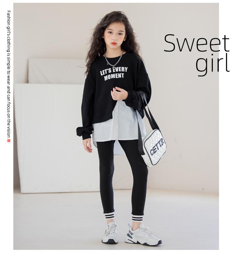 Lányok koreai stílusú aszimmetrikus pulóverkészlet – 2024 tavaszi/őszi kétrészes divatos gyerekeknek