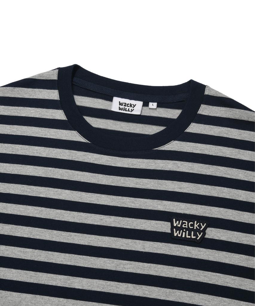 WACKY WILLY Small Logo Stripe Long Sleeve Navy