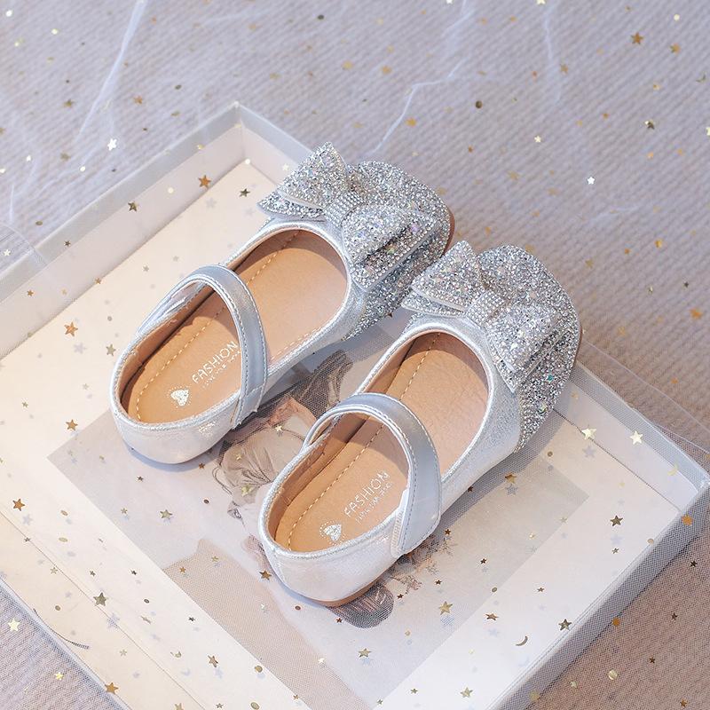 Classmate girl baby leather shoes 2025 spring and autumn new little girl princess crystal shoes flat bottom children's rhinestone single shoes