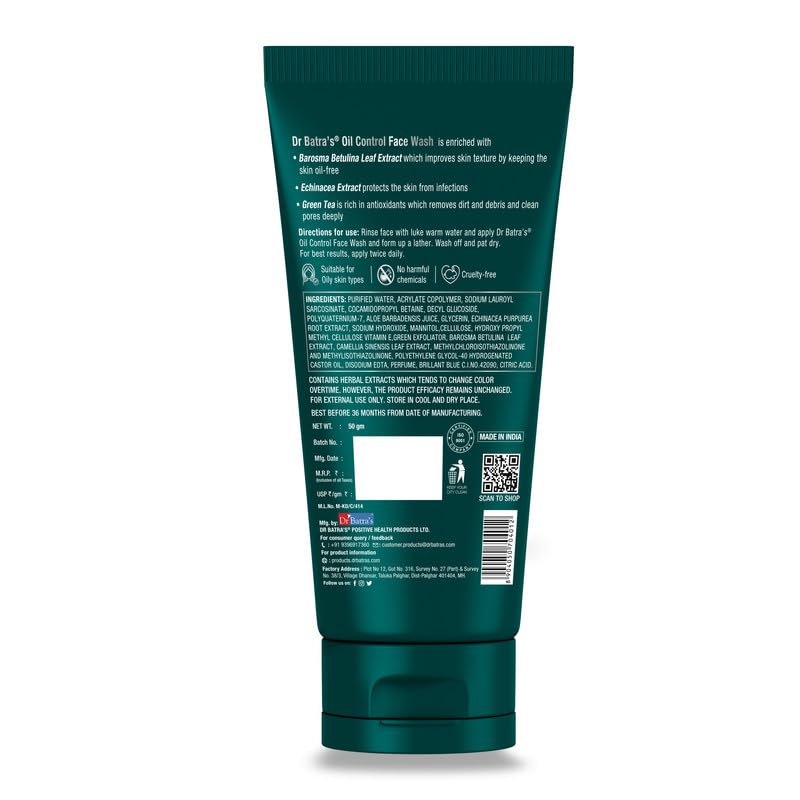 Dr Batra's Oil Control Face Wash Soap Free Lightweight Cleanser For Oily Skin Gentle Daily Use 50 g Pack Of 3