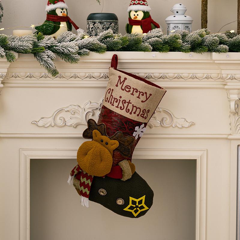 Large Faux Leather Christmas Stocking Gift Bag - Tree Ornament & Candy Bag Reindeer Stocking