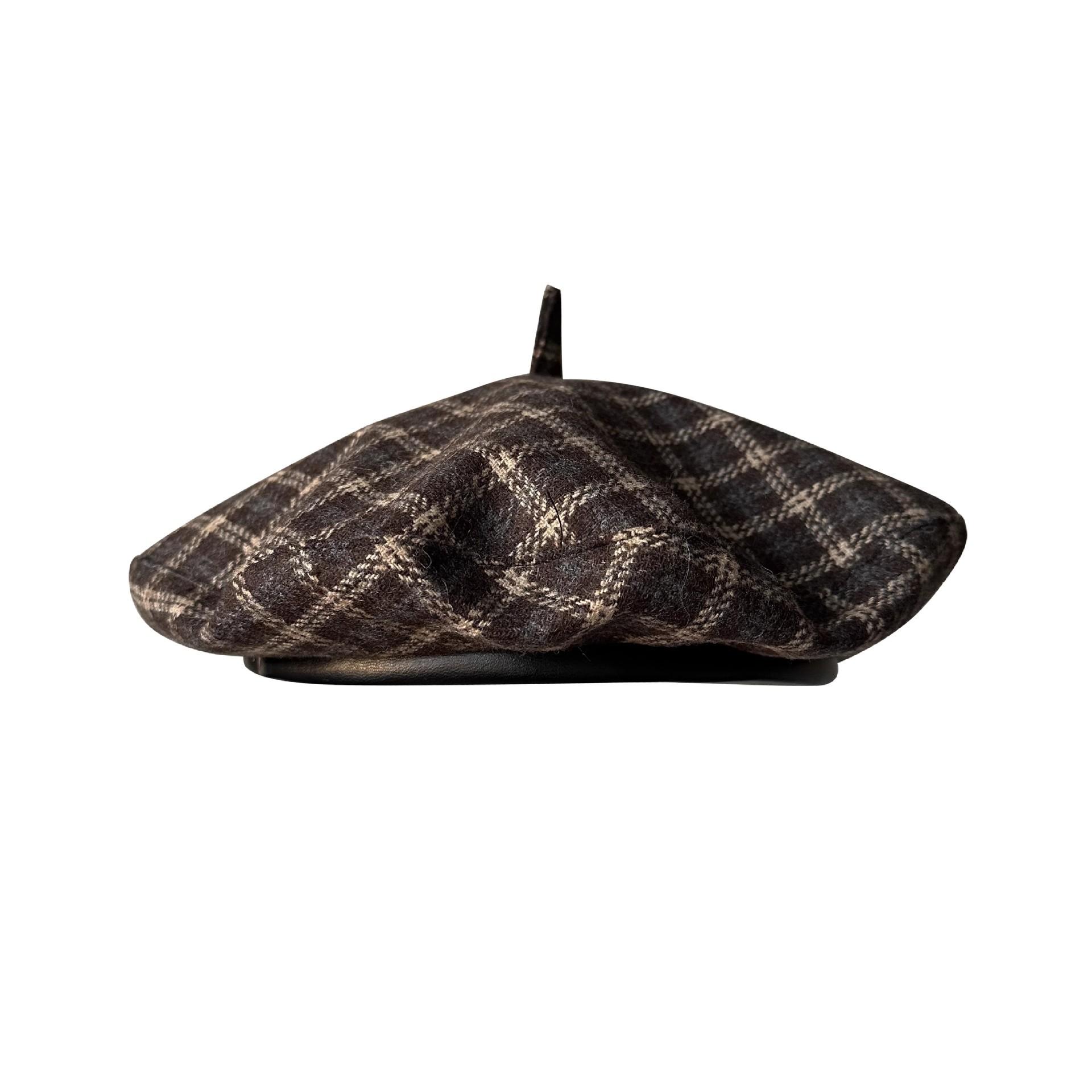 

Women s Wool Blend Beret Hat Asian & British Style Vintage Check Pattern Versatile Painter Cap (UFO Hat Design) 54-58cm)