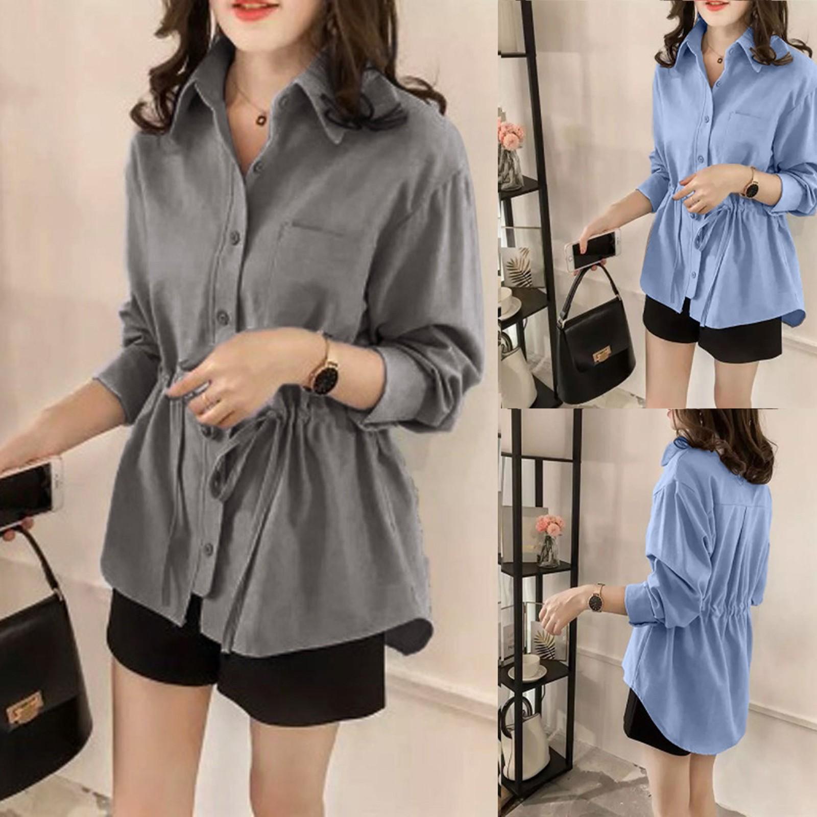 

Fashion Women Solid Color Large Size Temperament Long-Sleeved Base Blouse