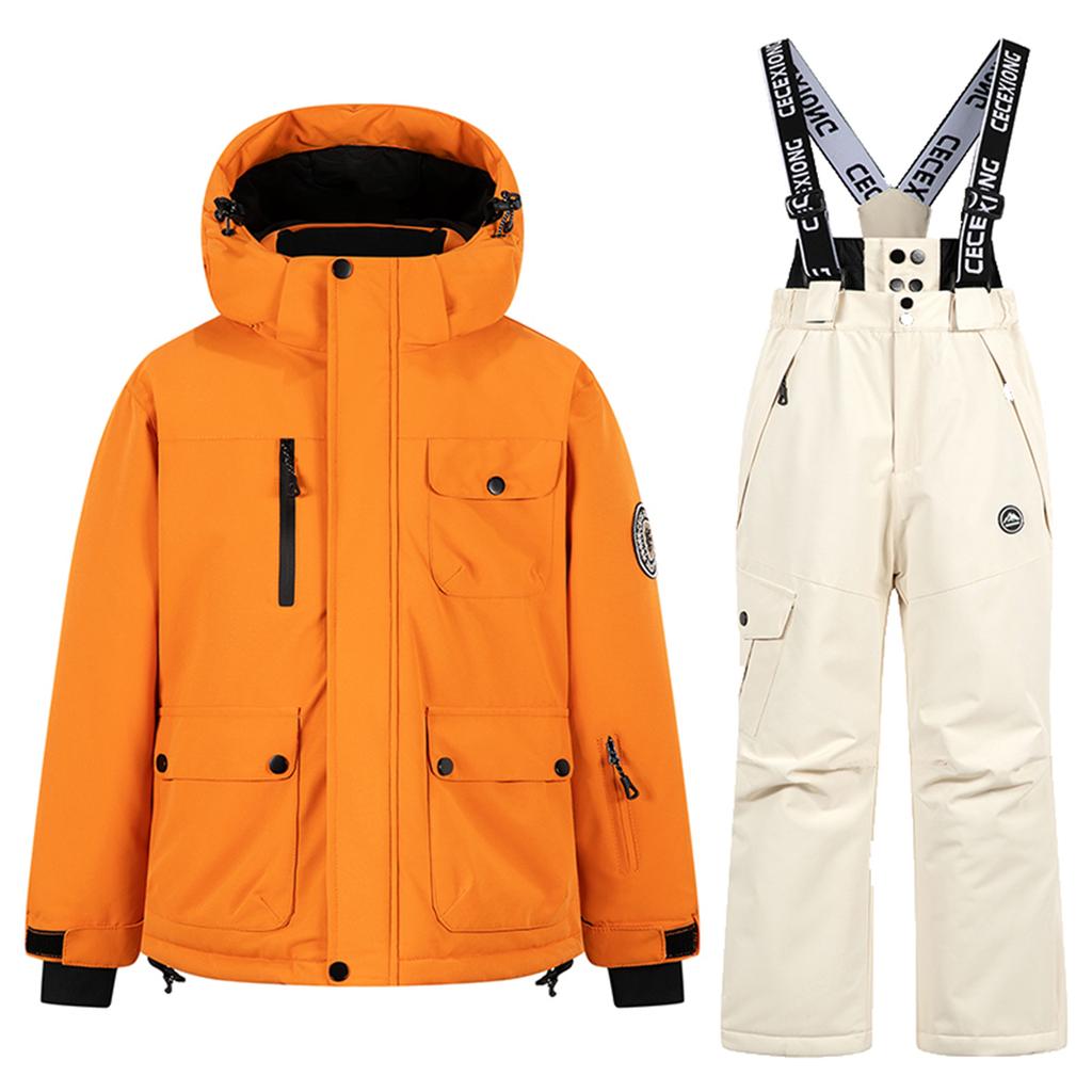 Children's Fashion Skiwear Set Boys' And Girls' Thickened Waterproof Warm Ski Suit Jacket And Trousers Outfit Set