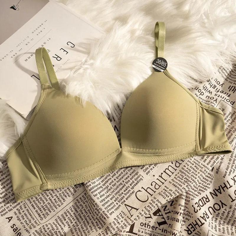 Women's Simple Triangle Cup Deep V Neck Seamless Push Up Bra for Small Bust Smooth Surface Wireless Lightweight Style