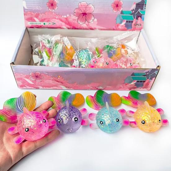 Glitter Powder Fish Squeeze Toy Stress Anxiety Relief Slow Rising Simulation Fish Sensory Toy Soft TPR Calming Animal Fidget Toy