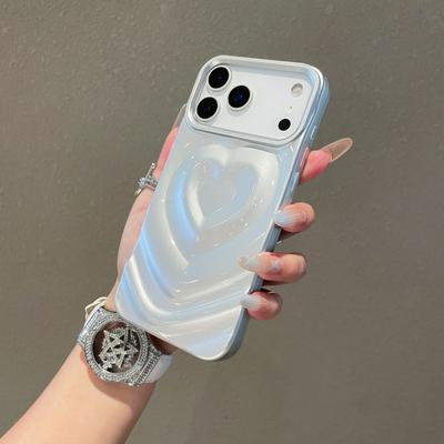 INS Glossy Love Heart Phone Case For iPhone 17 Air 16 Plus 15 14 13 12 Pro Max Fashion 3D Wavy Pattern Plating Shockproof Cover