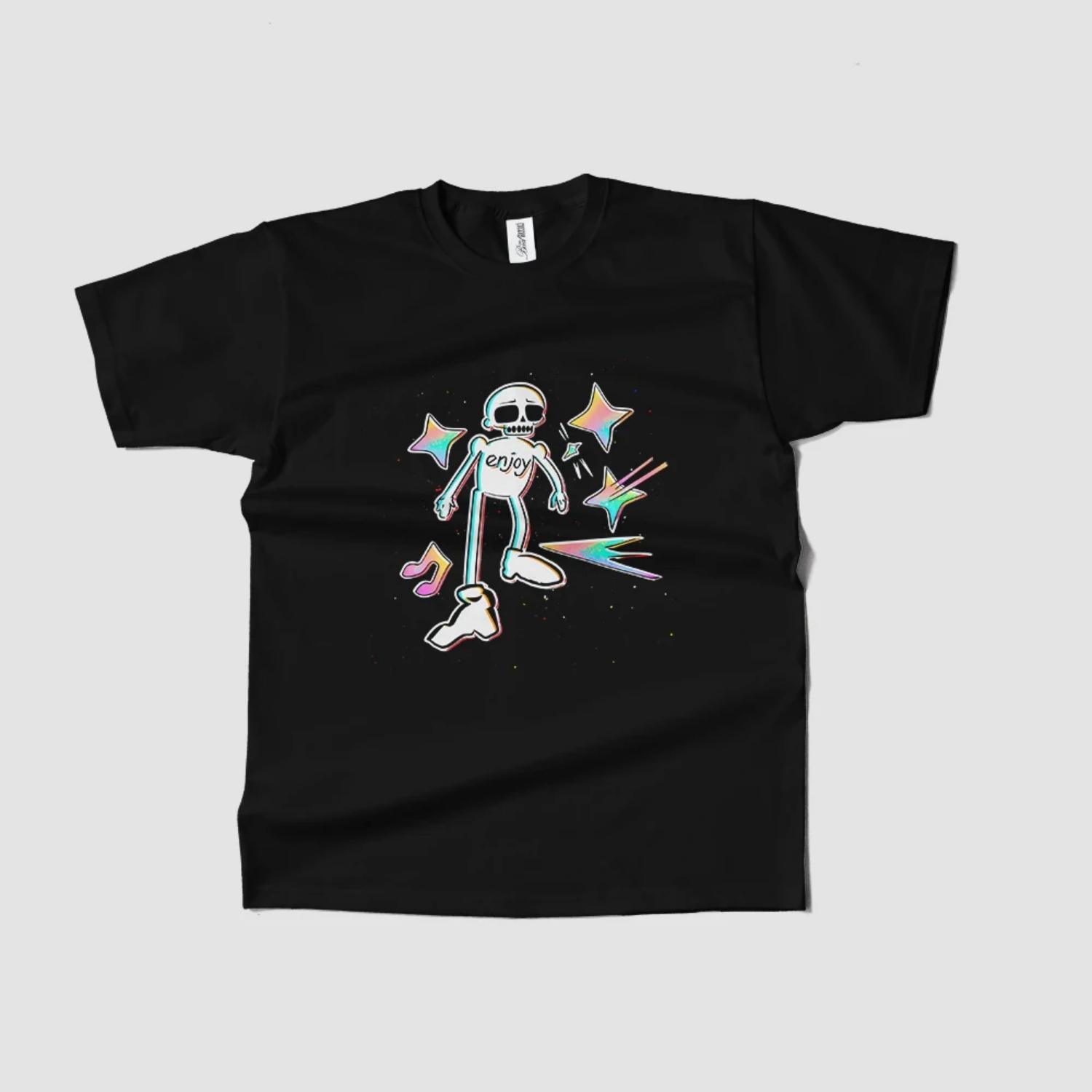 

Y2K Skeleton Graphic women s T-Shirt Streetwear summer spring Unique Design Trendy 2025 Fast Ship S чёрный