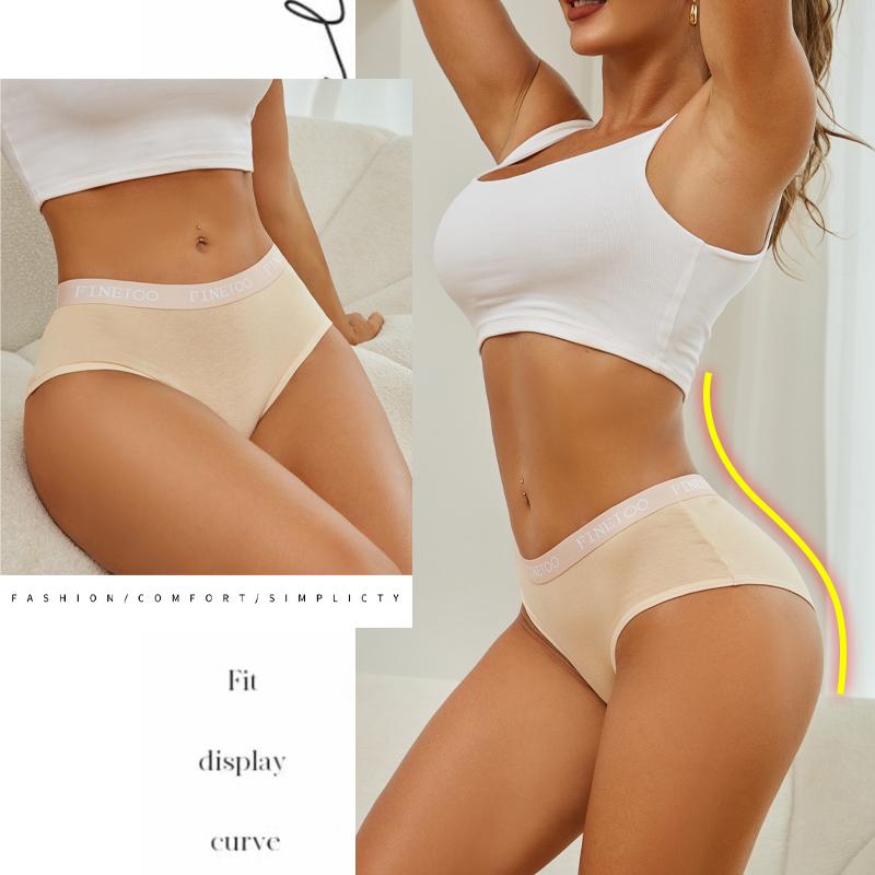 FINETOO 4PCS/Set Women Cotton Panties Sexy Low Rise Elastic Briefs Letter Straps Underwear Girl Solid Color Sports Panties Soft Lingerie