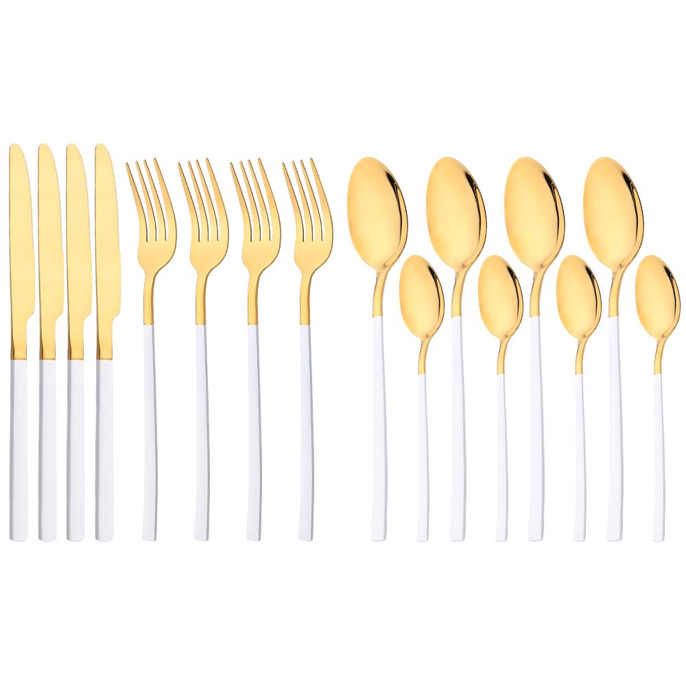 16Pcs Rainbow Dinnerware Stainless Steel Cutlery Set Western Knife Fork Spoon Dinner Flatware Set Kitchen Silverware Tableware