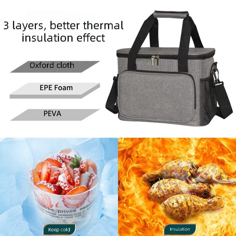 10L Thermal Insulated Lunch Bag Box with Ice Pack Cooler Handbag Crossbody Shoulder Tote for Picnic Camping Food